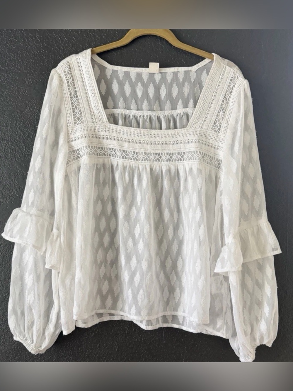 Crochet Lace Boho Peasant Blouse Top Ruffle Cottagecore Ethereal Fairy M READ